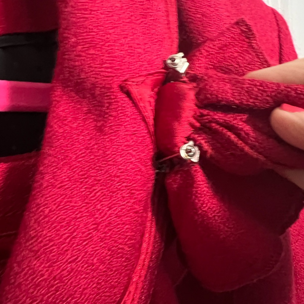 WHBM WOOL BLEND SKIRT SUIT WITH ROSETTE LAPEL PIN- RED-SIZE 8 - Picture 4 of 16
